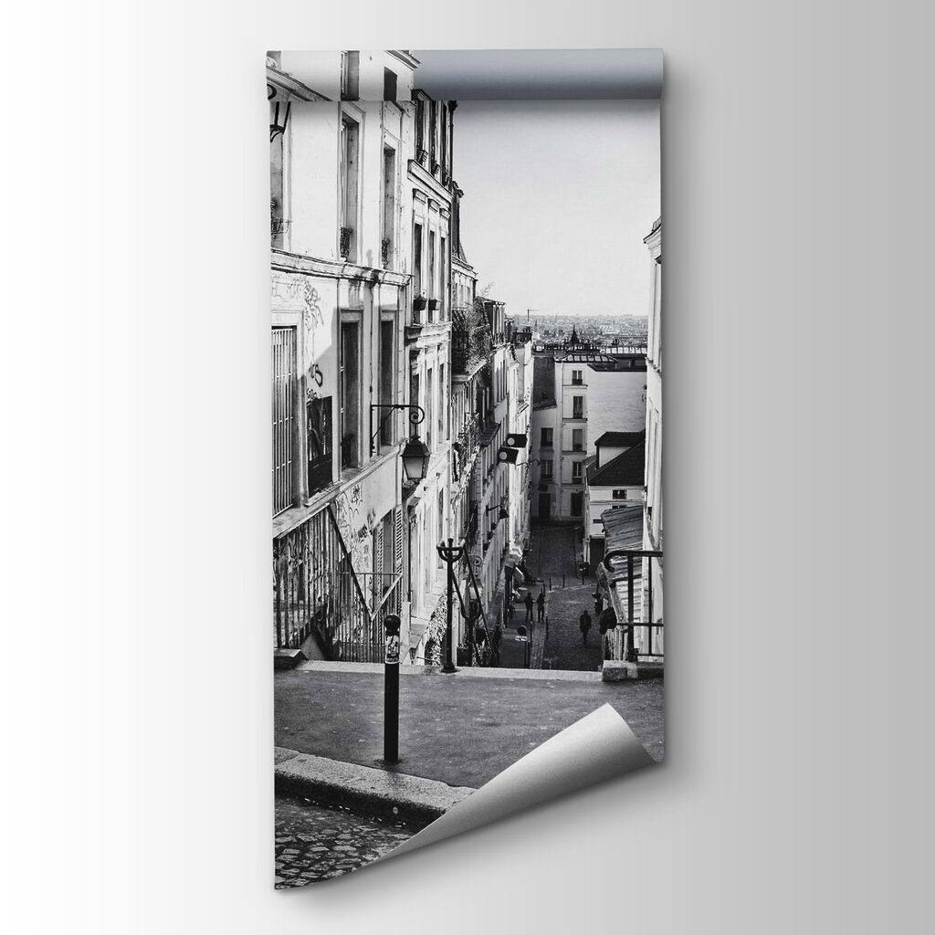 Street with buildings and a street light Street with buildings and a street light