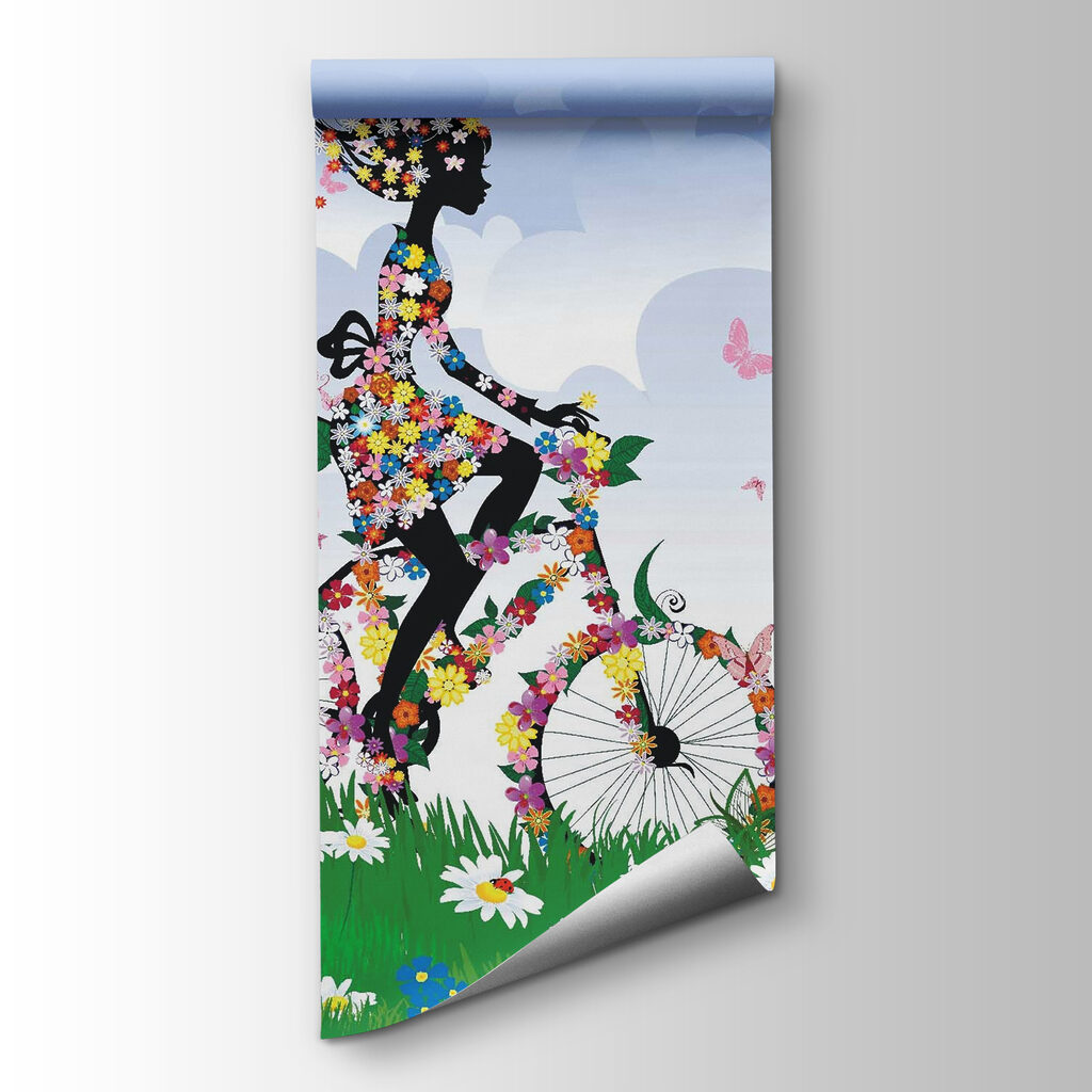 Woman riding a bicycle with flowers