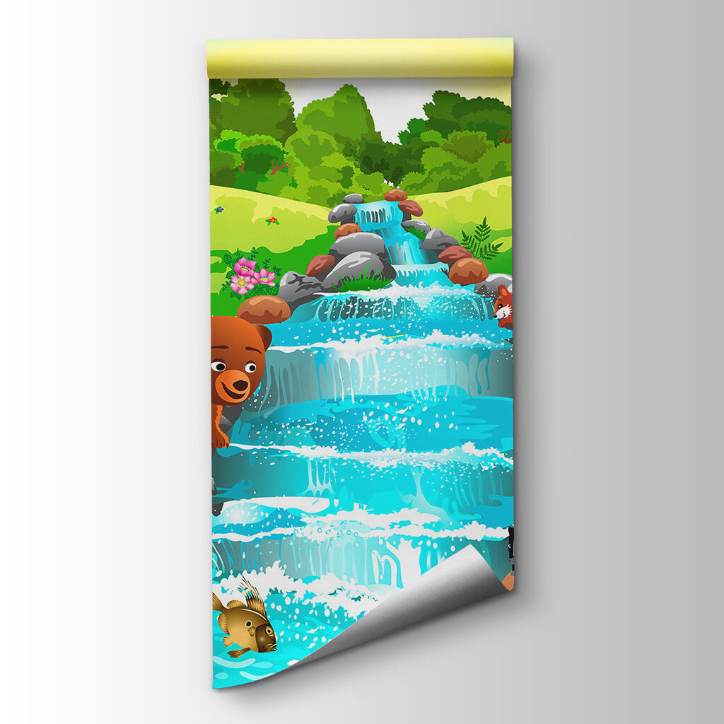 Cartoon of animals in a stream