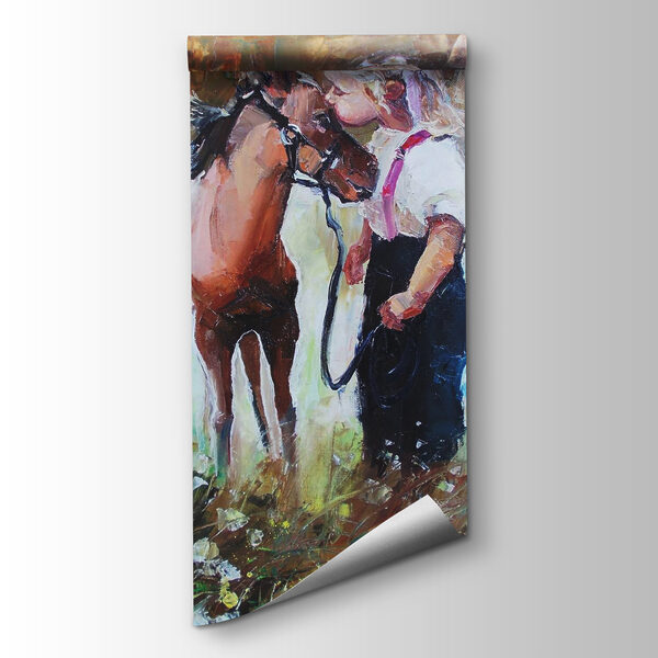 Painting of a girl kissing a horse