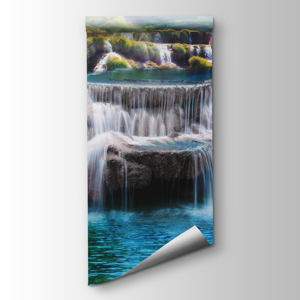 Waterfall with flowers and trees