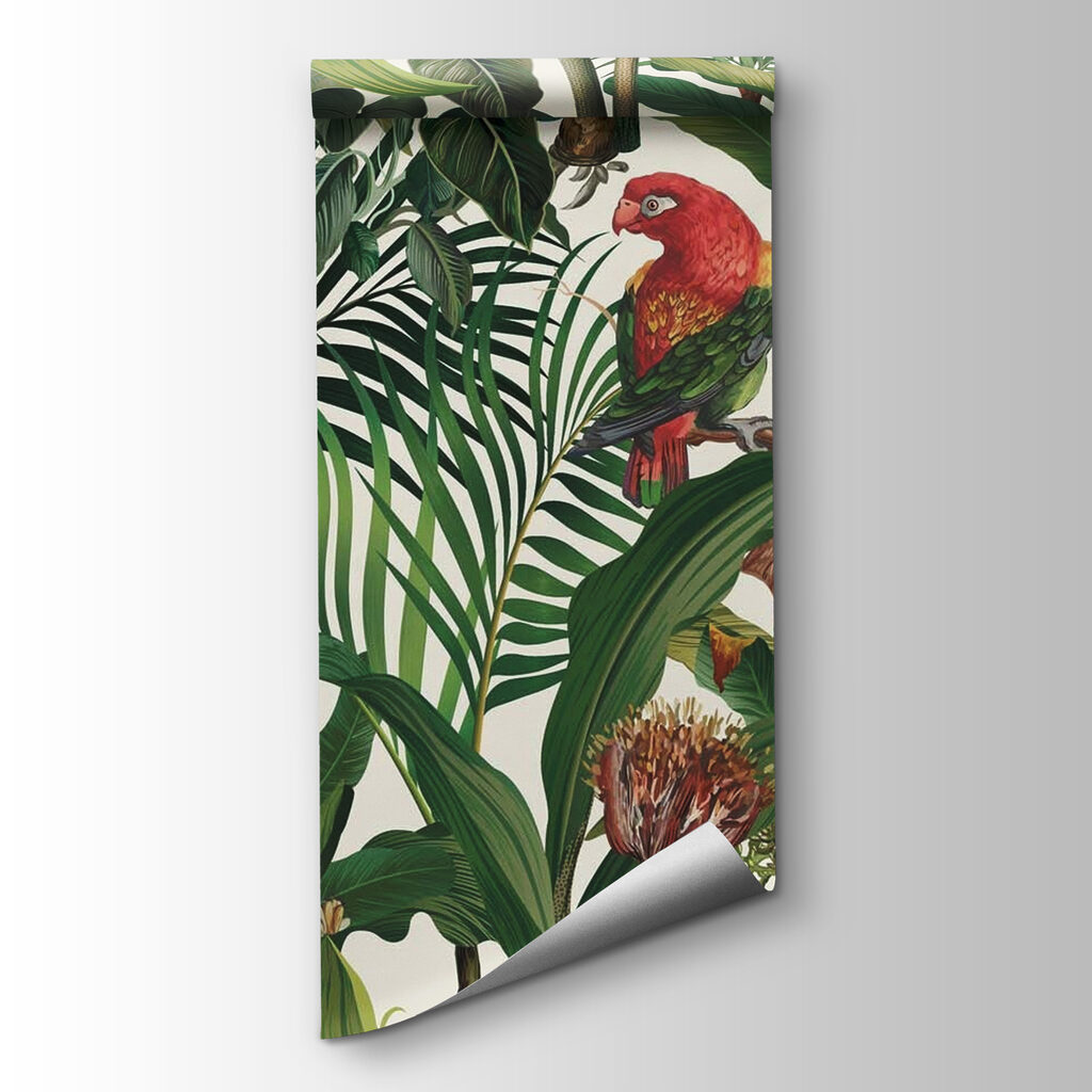 Wallpaper with birds and plants