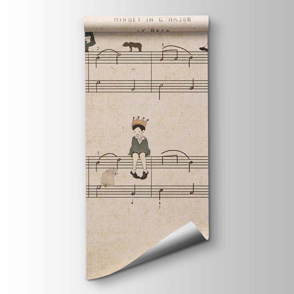Sheet of music with drawings of people playing instruments Sheet of music with drawings of people playing instruments