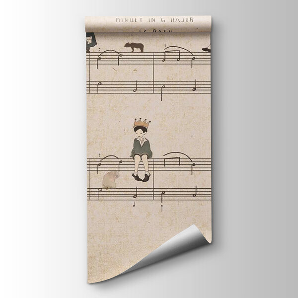Sheet of music with drawings of people playing instruments Sheet of music with drawings of people playing instruments