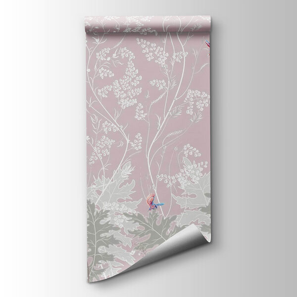 Wallpaper with birds and plants