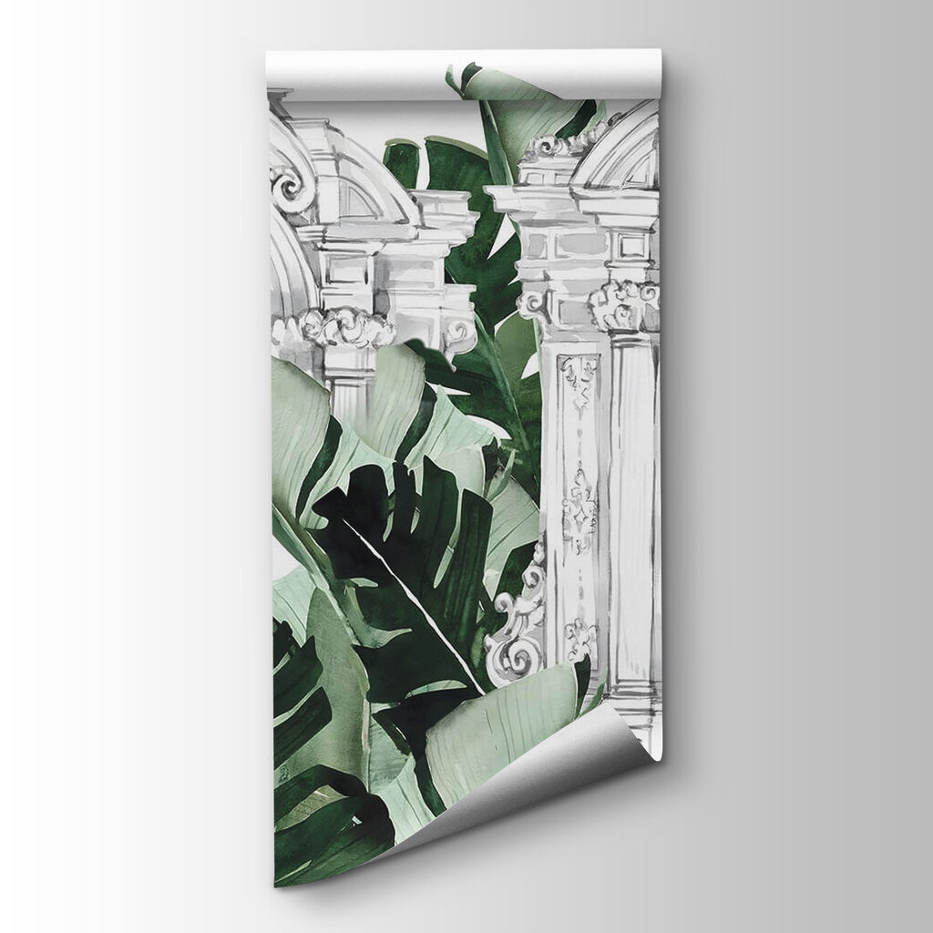 White archway with green leaves