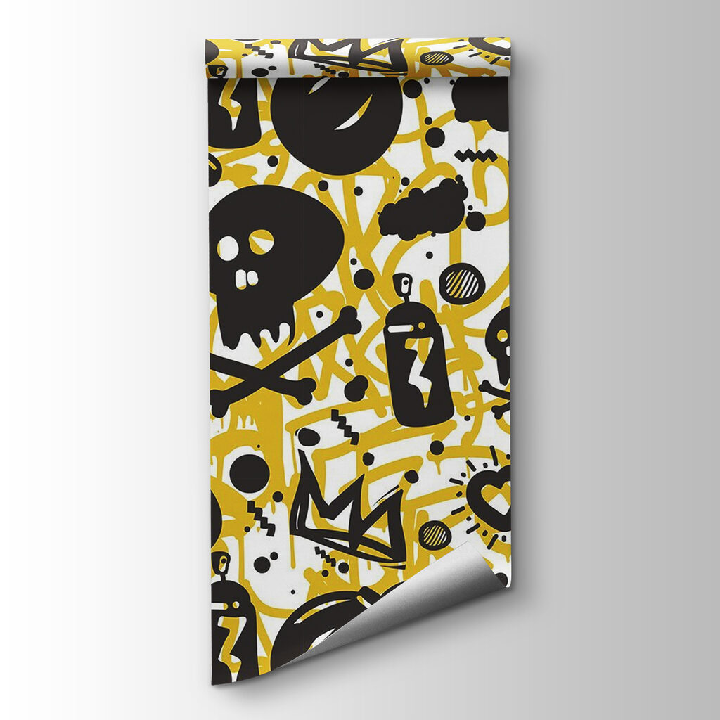 Pattern of graffiti and objects