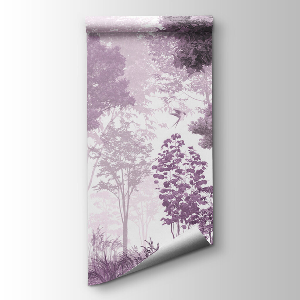 A purple and white image of trees and plants A purple and white image of trees and plants