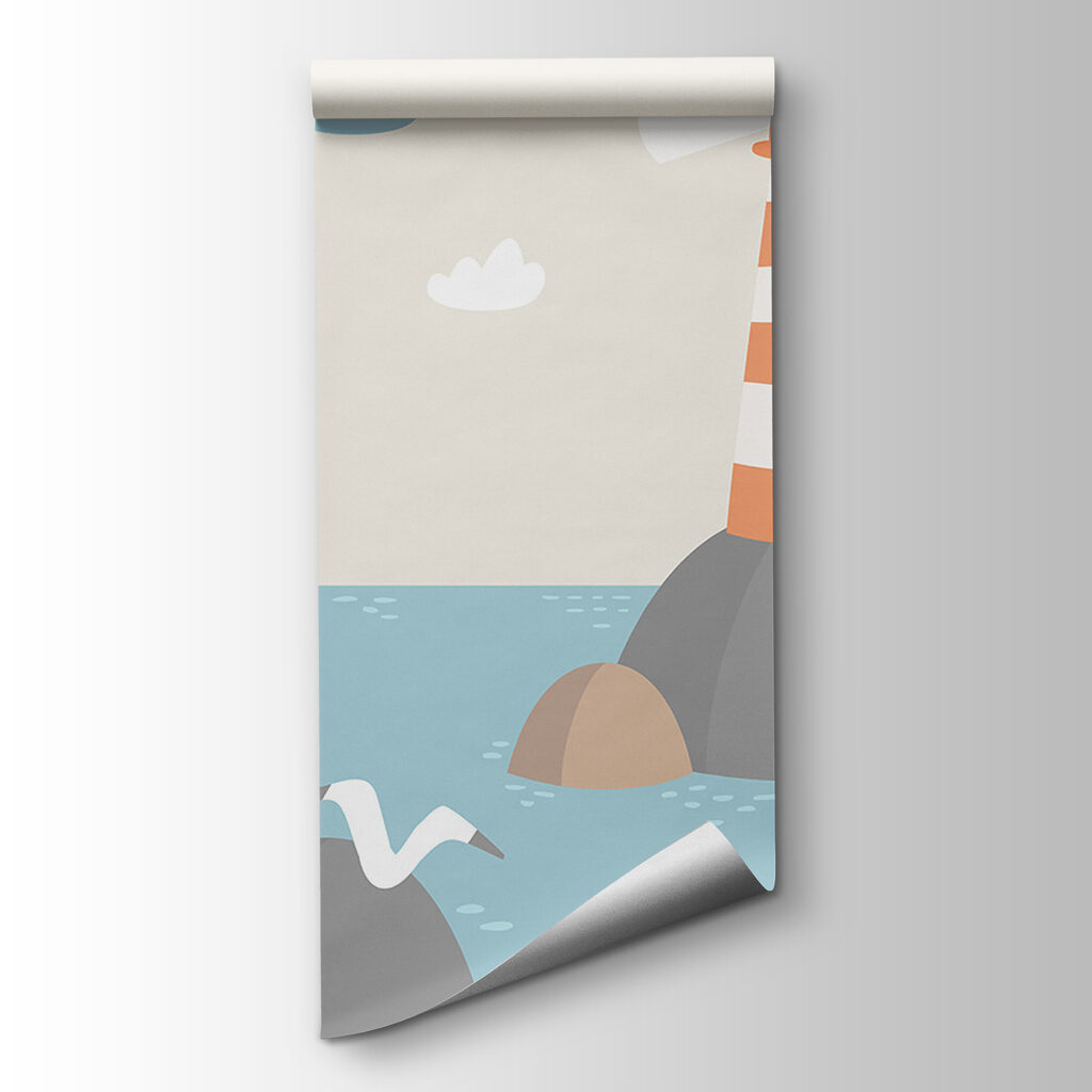 Cartoon of a lighthouse and a boat