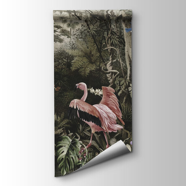 Group of pink flamingos in a forest Group of pink flamingos in a forest