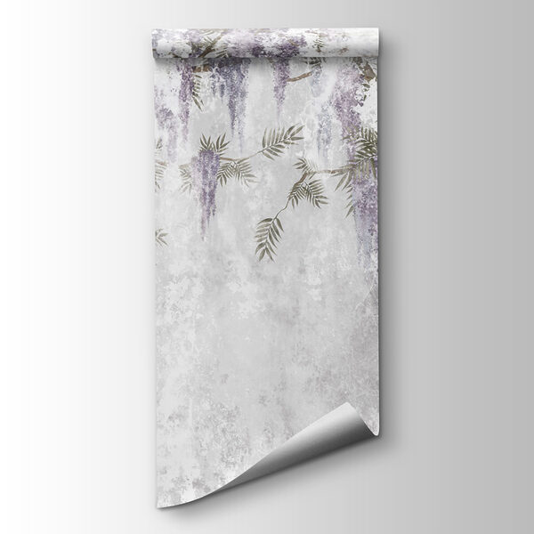 White wall with purple flowers