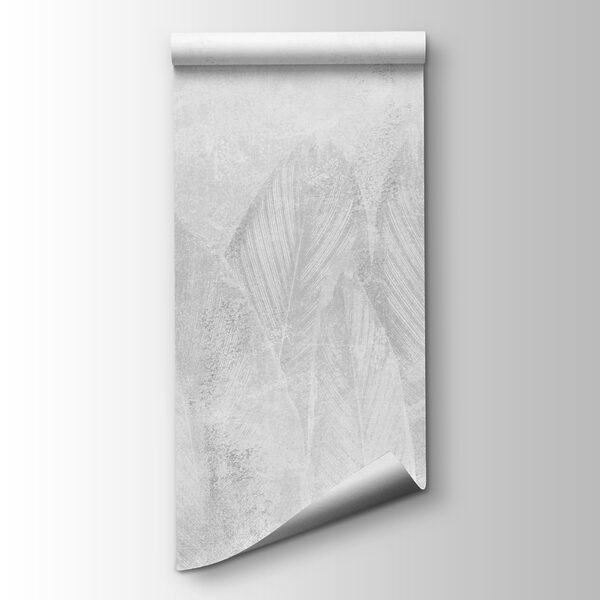 White and grey background with leaves