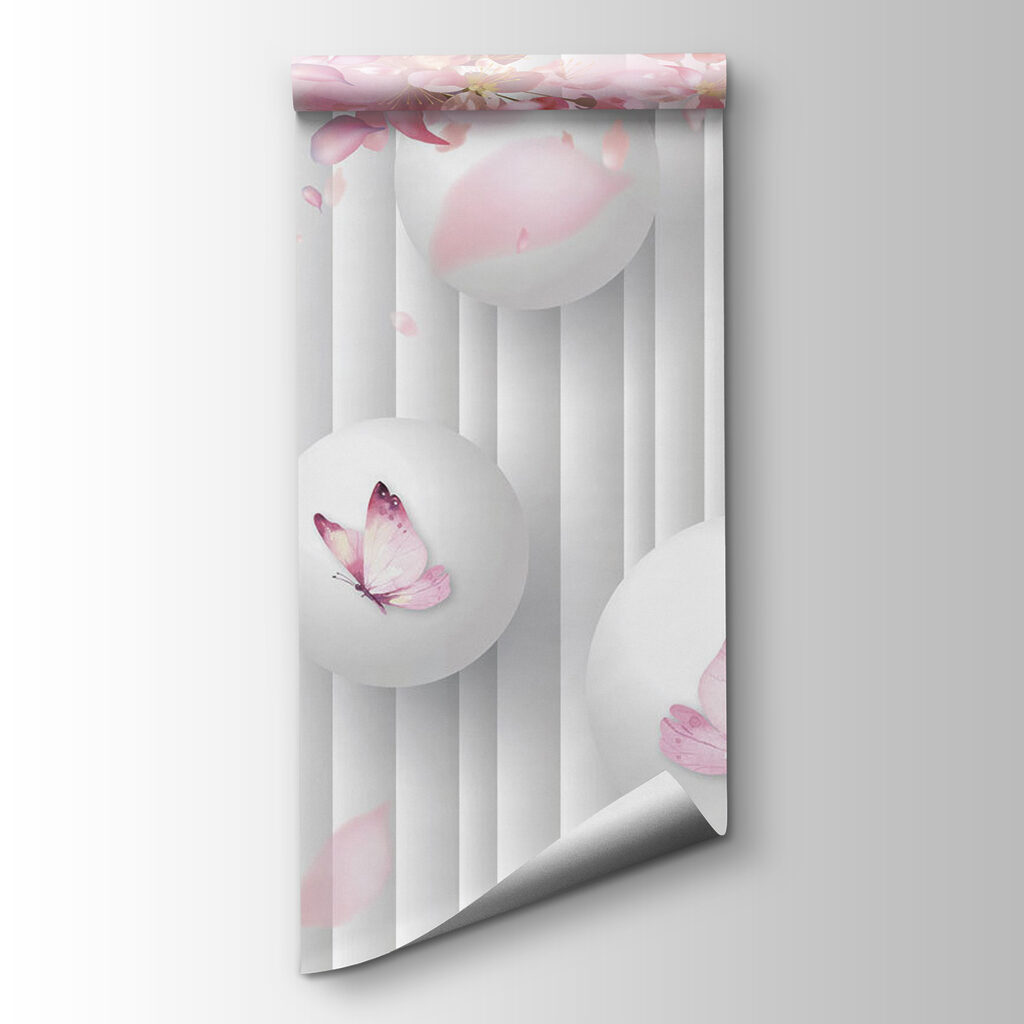 Group of white balls with pink butterflies on them