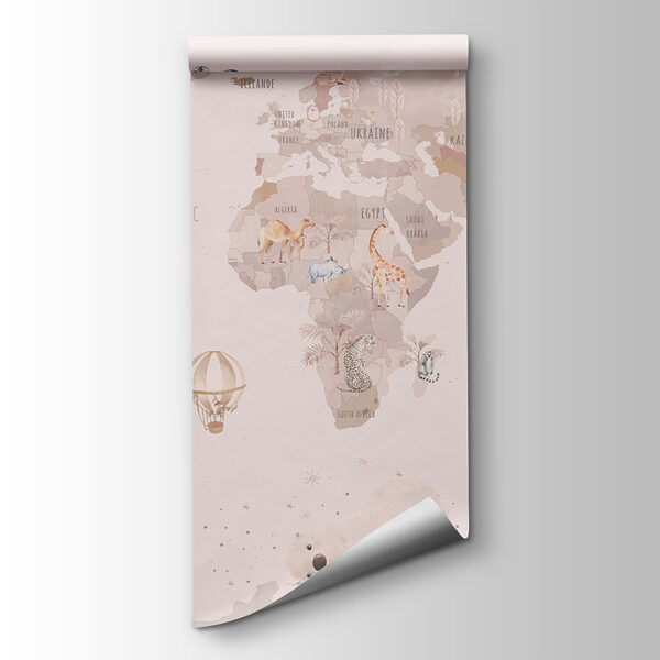 Map of the world with animals and birds