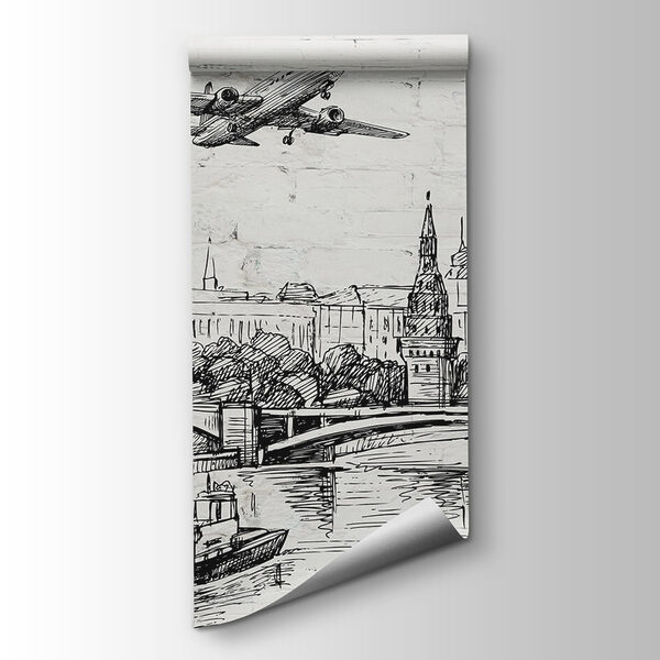 Drawing of a city and a bridge