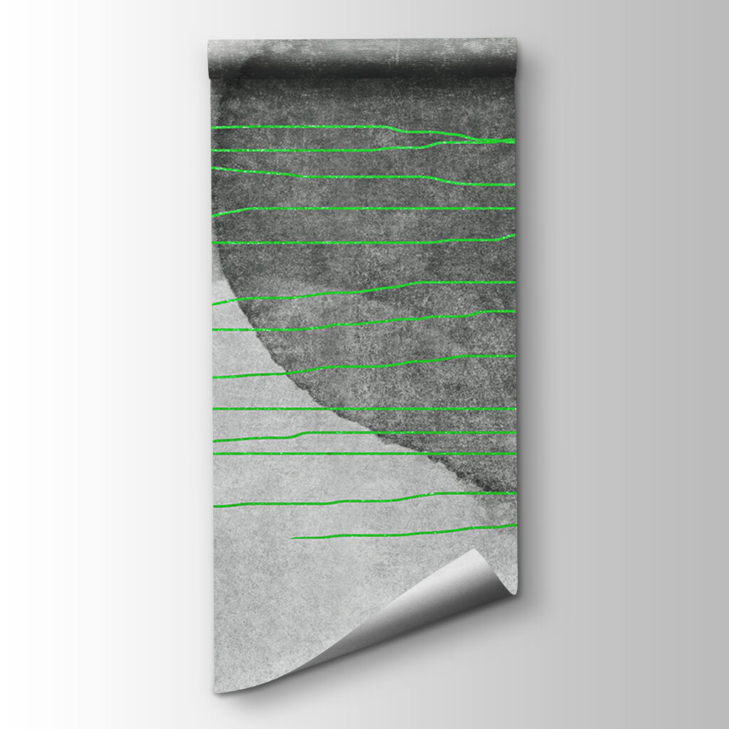 A grey and white background with green lines