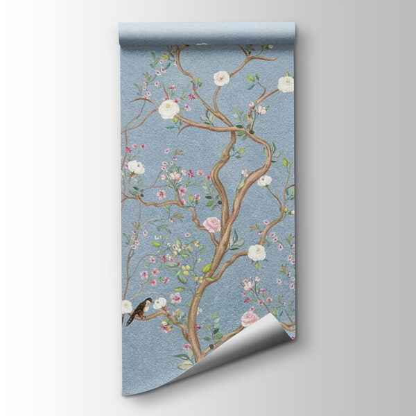 Mural of a tree with flowers and birds