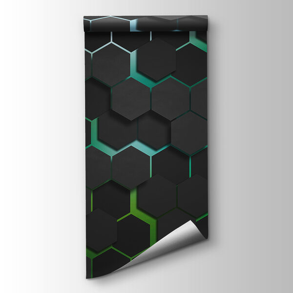 A black hexagons with green edges