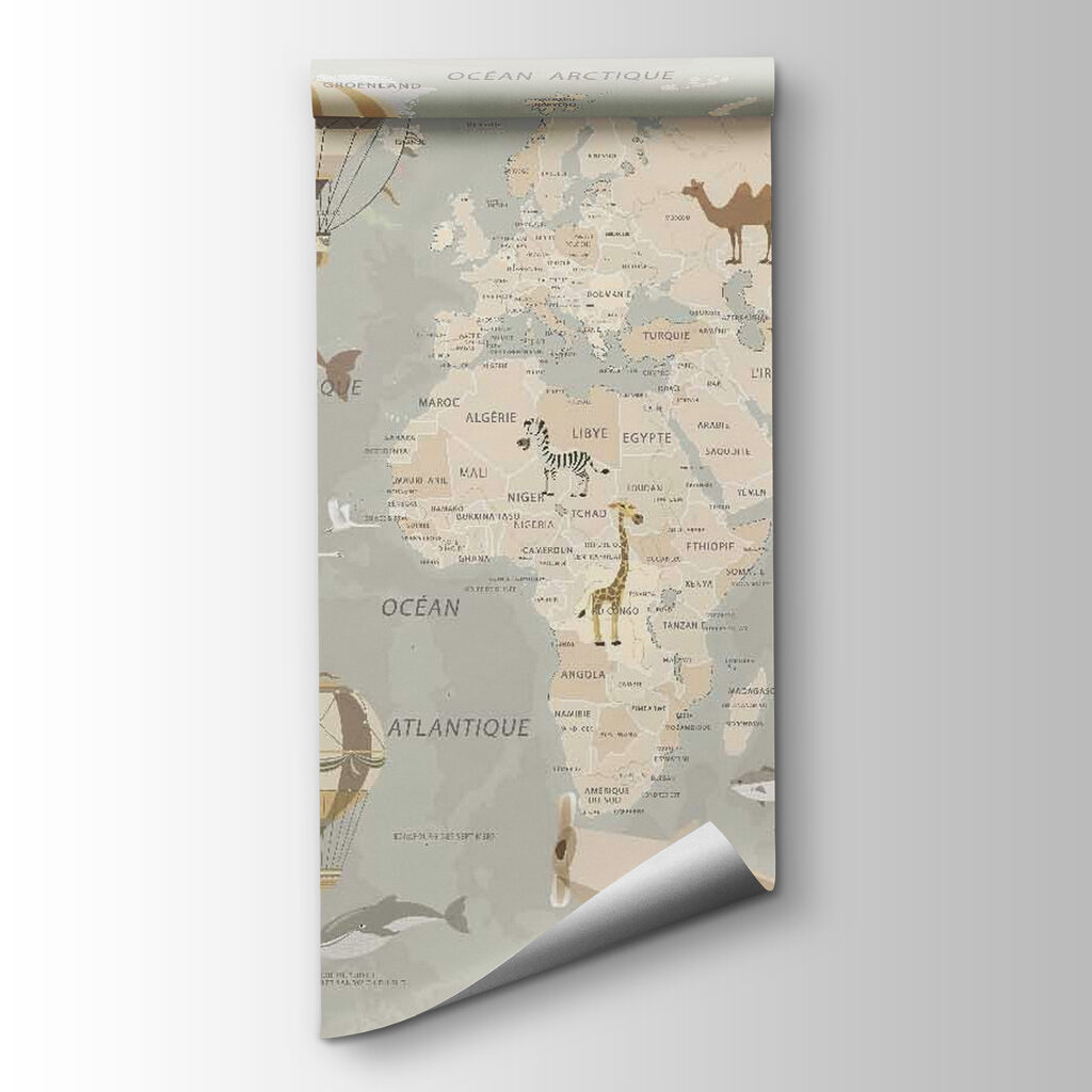 Map of the world with airplanes and hot air balloons