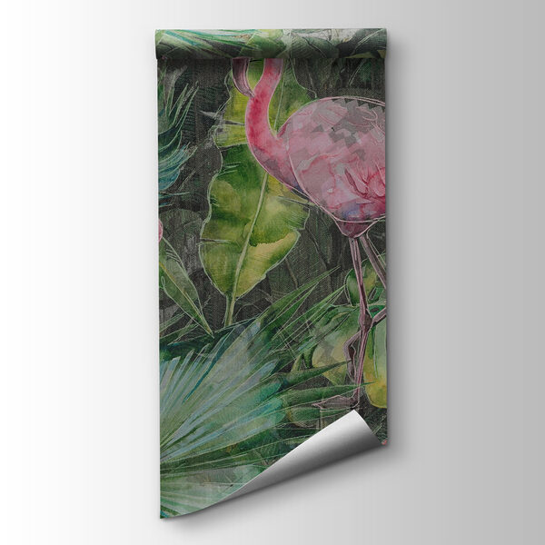 Pink flamingo and green leaves Pink flamingo and green leaves