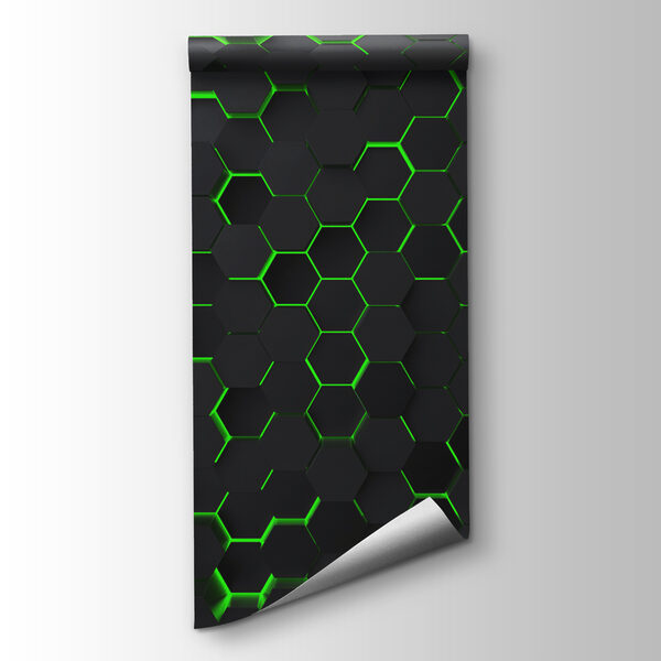 A black hexagons with green lights A black hexagons with green lights