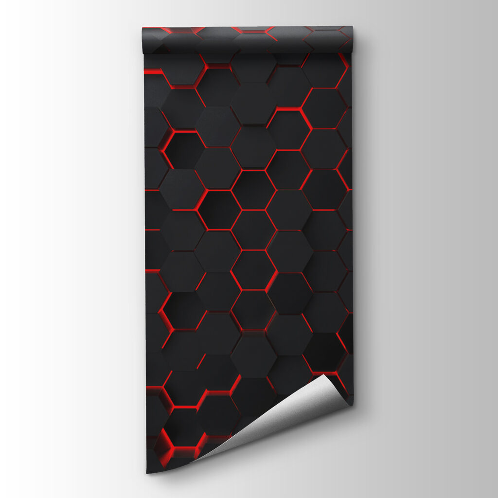 A black hexagons with red light