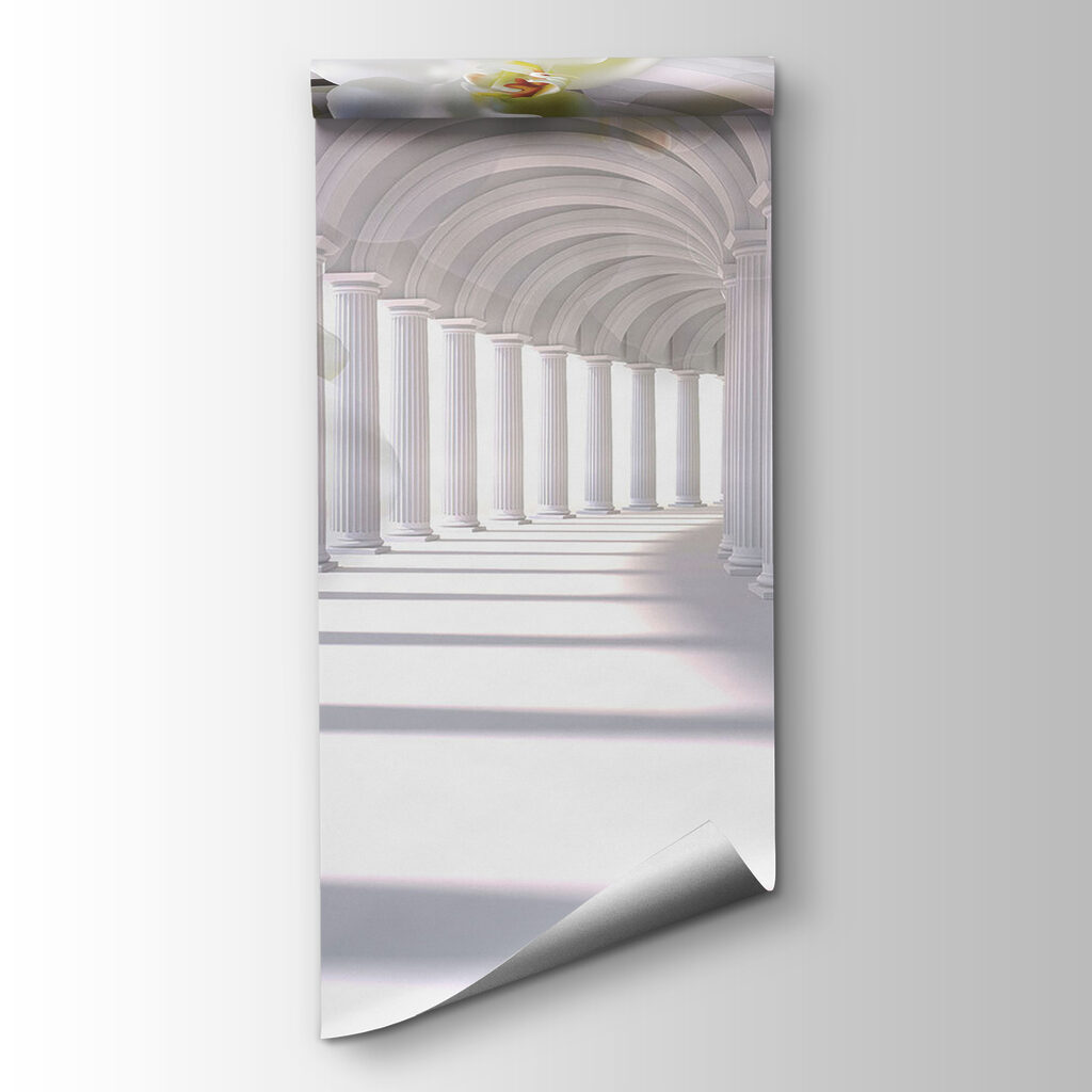 White columns and flowers in a hallway White columns and flowers in a hallway