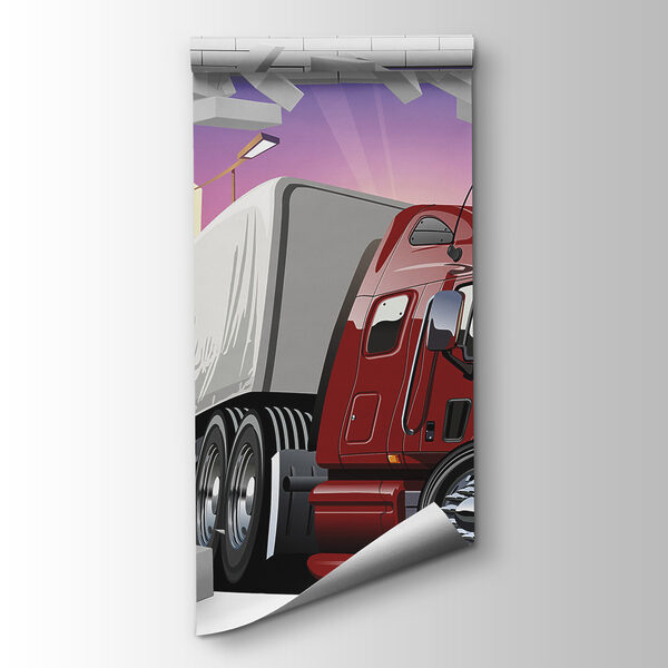 Truck breaking through a brick wall