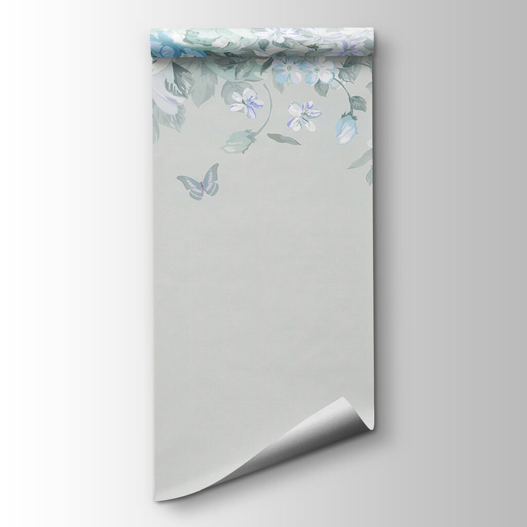 A white and blue flowers and butterflies A white and blue flowers and butterflies