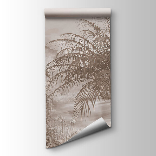 Group of palm trees in fog