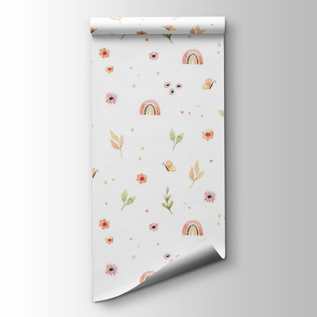 Pattern of flowers and rainbows