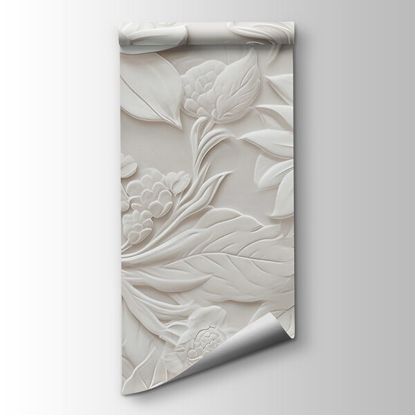 White wall with flowers and leaves