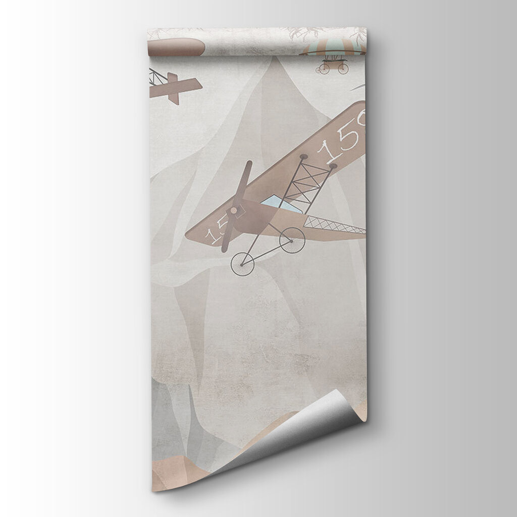 Painting of airplanes flying over mountains Painting of airplanes flying over mountains