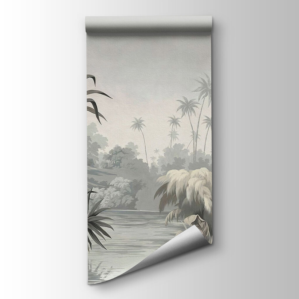 A wallpaper with a river and trees