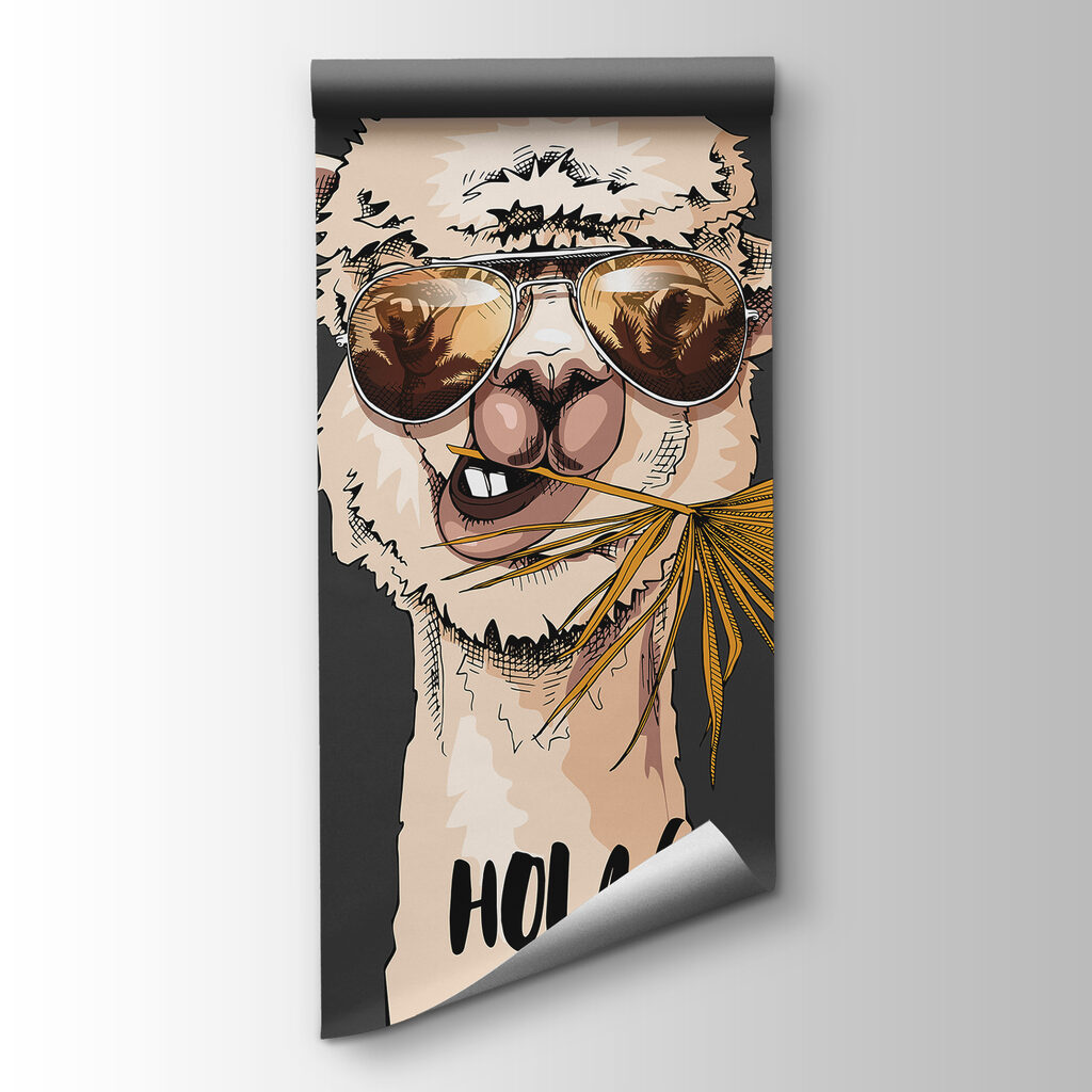 A llama wearing sunglasses and eating a leaf