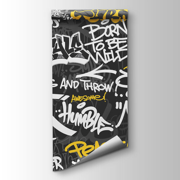 A black and yellow graffiti