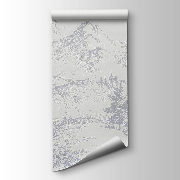 A drawing of a road and mountains