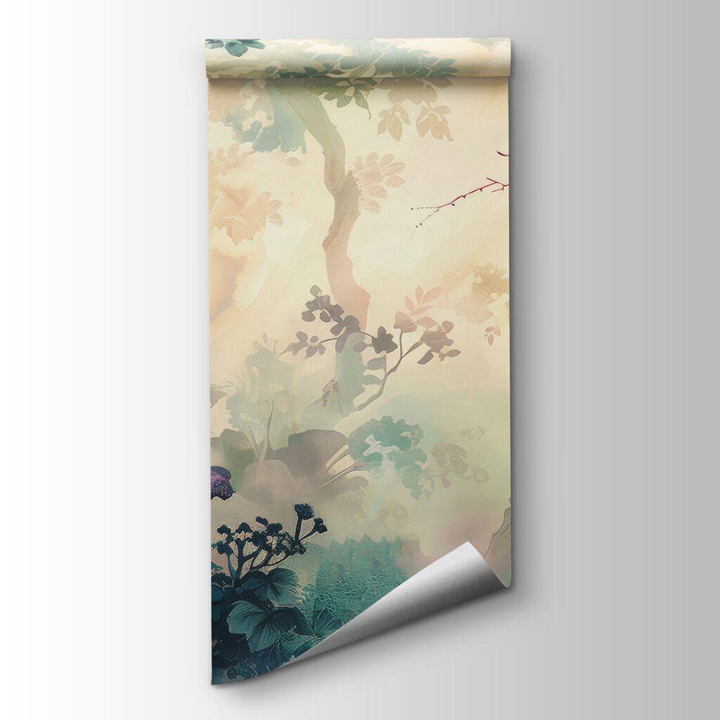 A painting of a tree with flowers and leaves A painting of a tree with flowers and leaves