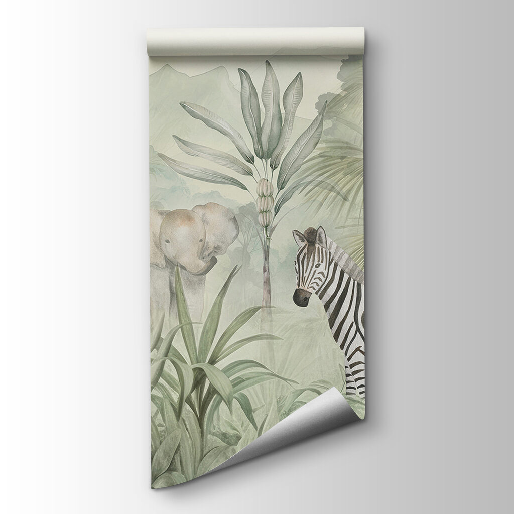 A wallpaper with animals in the jungle