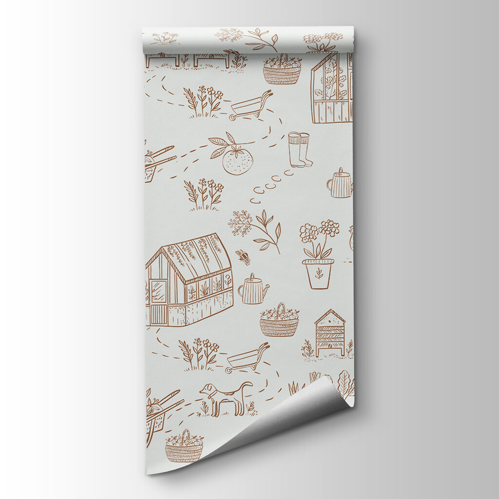 A pattern of gardening tools and plants A pattern of gardening tools and plants