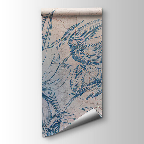 A drawing of flowers on a cracked wall A drawing of flowers on a cracked wall