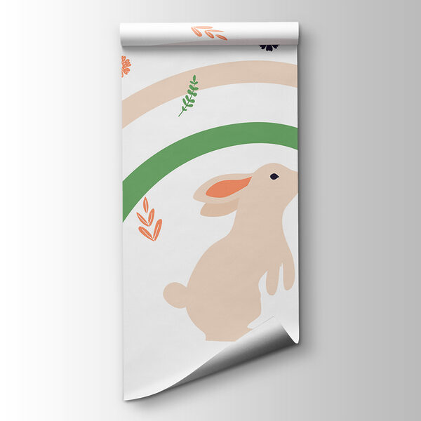 A rabbit and rainbow with flowers