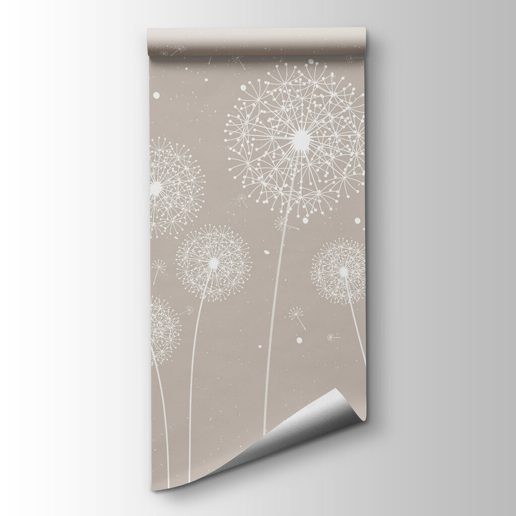A white dandelions on a grey background A white dandelions on a grey background