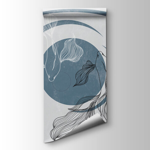 A drawing of a fish and a swirly circle