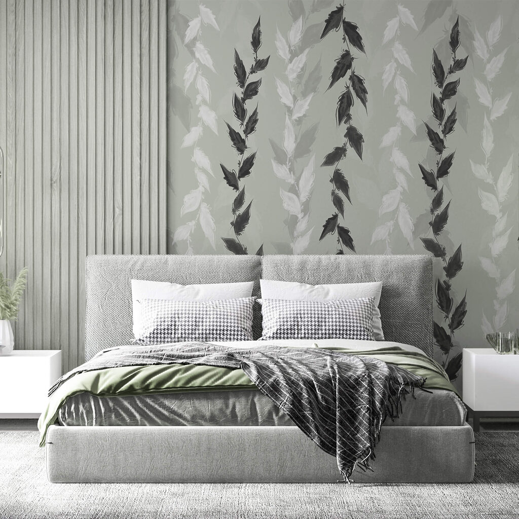 Чорно-білі листя на сірому тлі