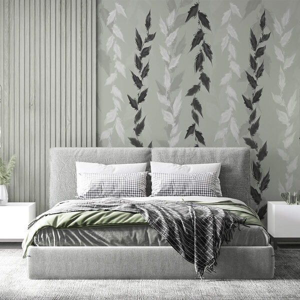 Чорно-білі листя на сірому тлі