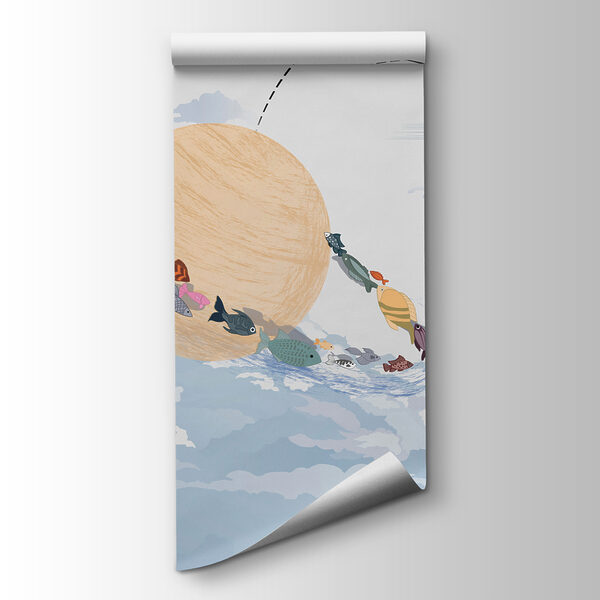 Cartoon of a planet with fish in it