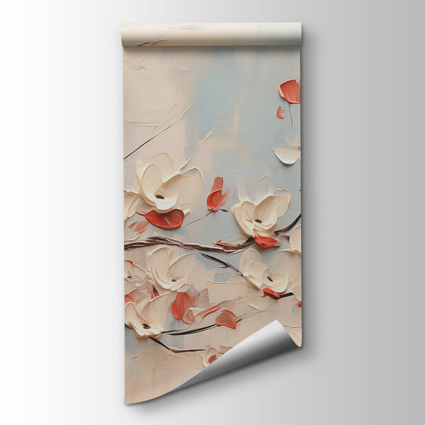 Painting of a tree with white flowers