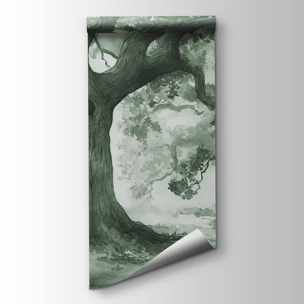 A group of trees in a foggy forest