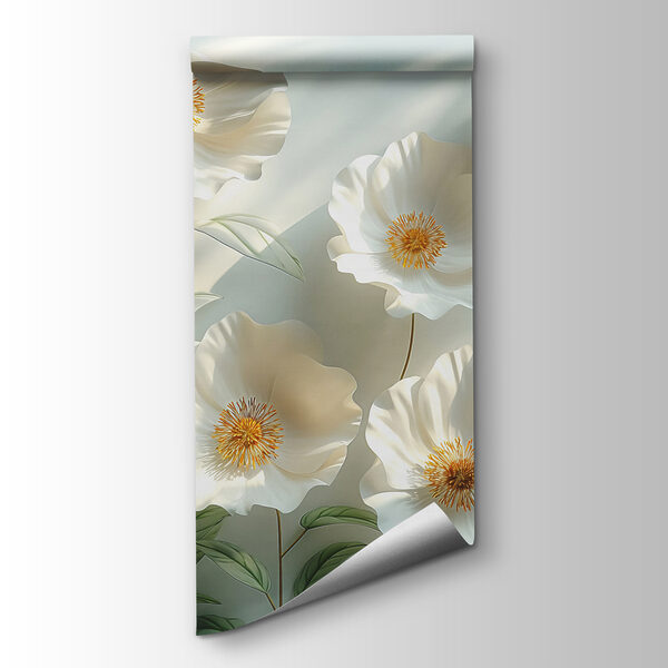 Group of white flowers with green leaves Group of white flowers with green leaves